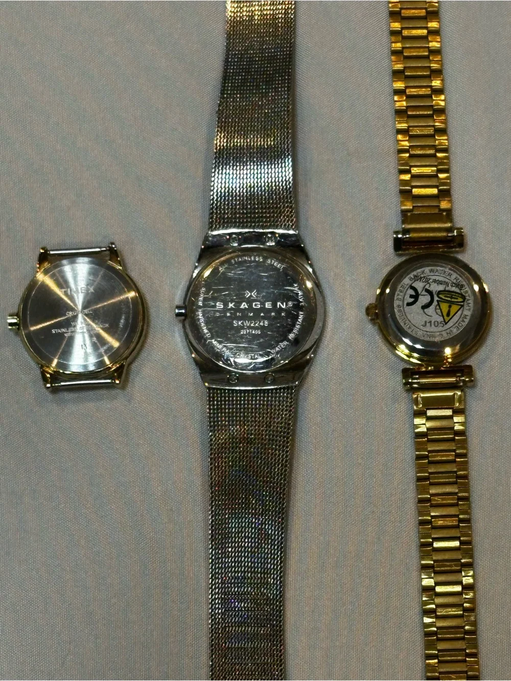 Watch Bundle: Timex Face, Two Tone Skagen and Gold Tone Lotus. Vintage inspired.